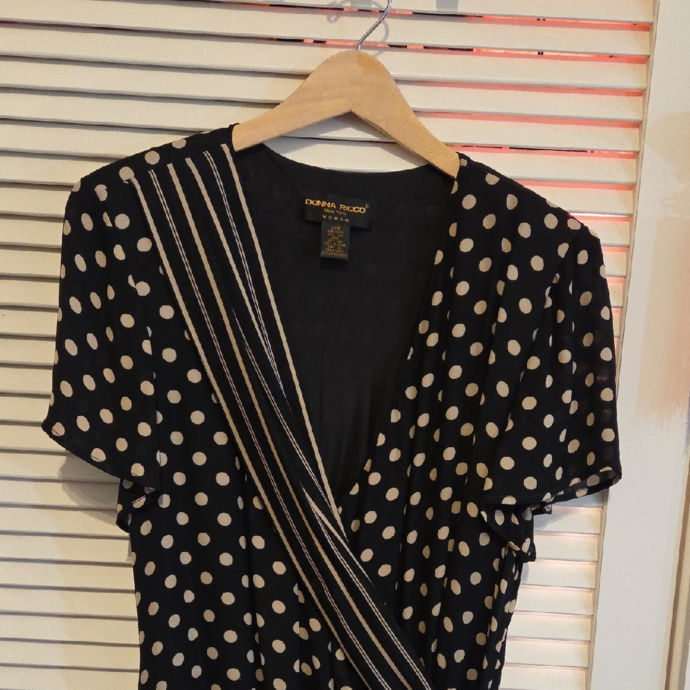 Donna Ricco Black and Cream Polka Dot Maxi Dress